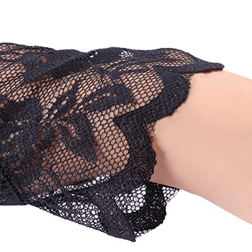 Luvas femininas de renda sem dedos Luoem luvas de noiva meio dedo UV, preto, tamanho 39