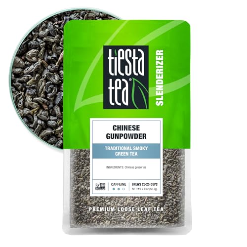 Image of Tiesta Tea - Chinese Gunpowder, Loose Leaf, Traditional Smoky Green Tea, Premium Aromatic Blend, Medium Caffeinated Green, Make Hot or Iced Brews Up to 25 Cups, 2 Ounce Resealable Pouch