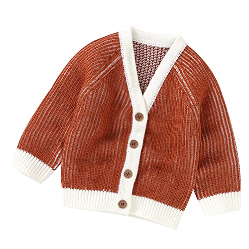 RNTOP Baby Girl Boy Sweater Cardigan Toddler V Neck Knitted Sweaters Button Down Long Sleeve (Orange, 3-6 Months)