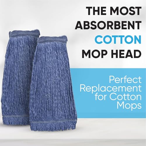 Image of 20oz Heavy Duty Cleaning Mop Head Replacement - Commercial Replacement, Wet Industrial Blue Cotton Looped End String Head Refill (10 Pack)
