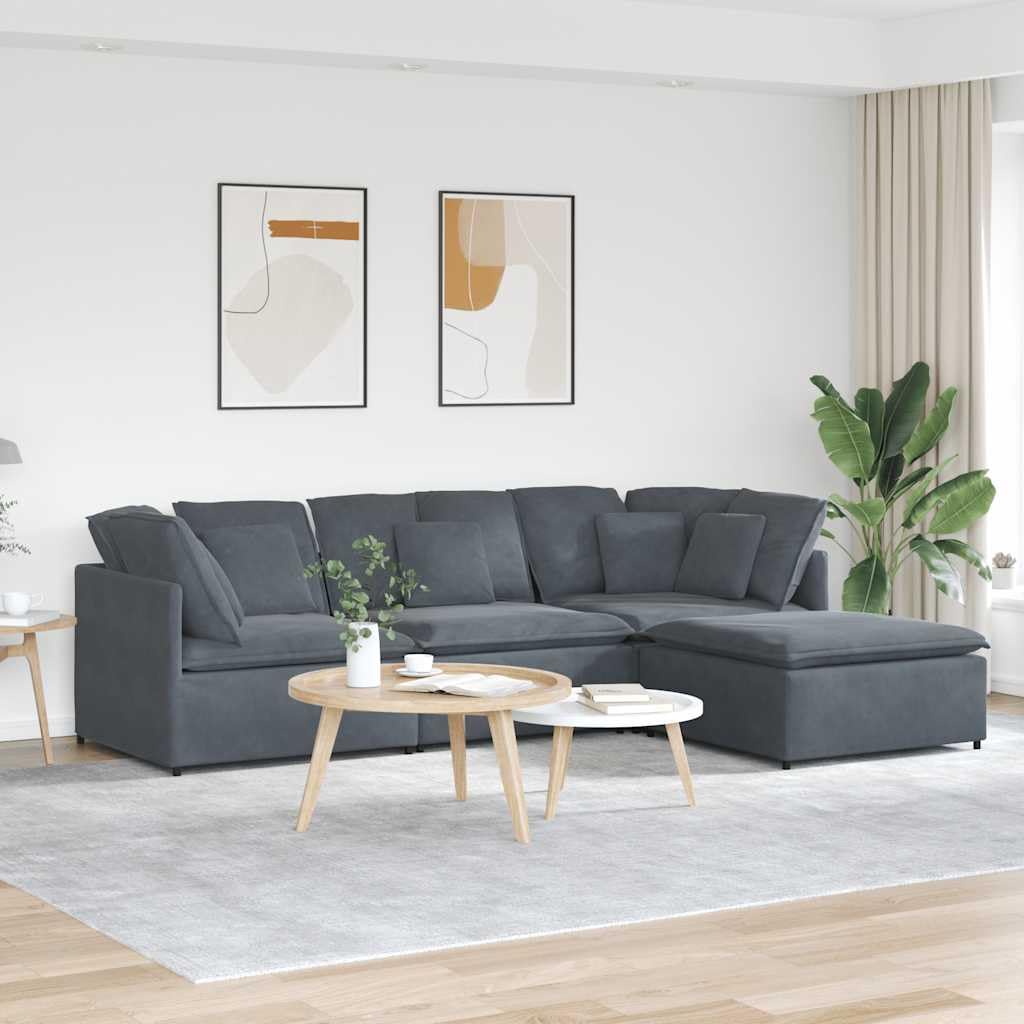 Divano modulare con poggiapiedi, imbottitura in velluto grigio scuro, 300 x 200 x 64 cm, divano angolare con cuscino, versatile per soggiorno, funzione relax e salvaspazio