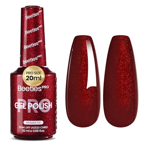 Beetles Pro Red Gel Polish - Drama Fix 20ml Cherry Red Glitter Gel Nail Polish Professional Nail Tech Formula High Pigment Soak Off UV LED Long Lasting Summer 4th of July Nails Manicure for Women