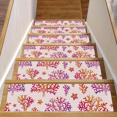 Tapis d'escalier antidérapant en polyester et TPE haute qualité rouge corail - 2