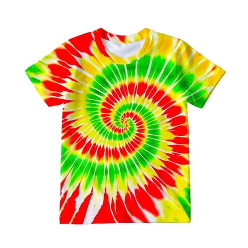 Poykopty Kids Red Green Yellow Tie Dye T-Shirts Hippie Short Sleeve Tie-Dye Shirt Tees for 9-11 Years Boys Girls