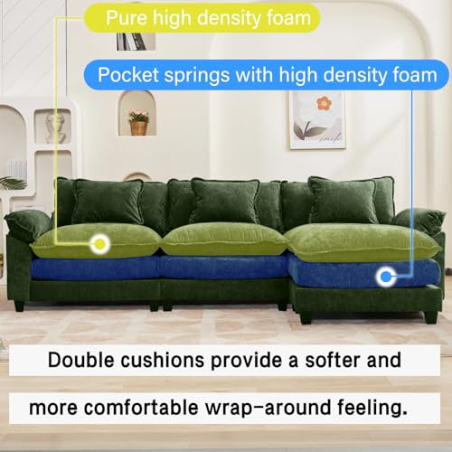 Image of Oprisen 120 inch Modular Sectional Sofa, Comfy Cloud Couch Sectional Sofa with Ottoman, Chenille Sofa Sleeper Deep Seat Sofa with Throw Pillows for Living Room (Green, 120 inch- L Shape)