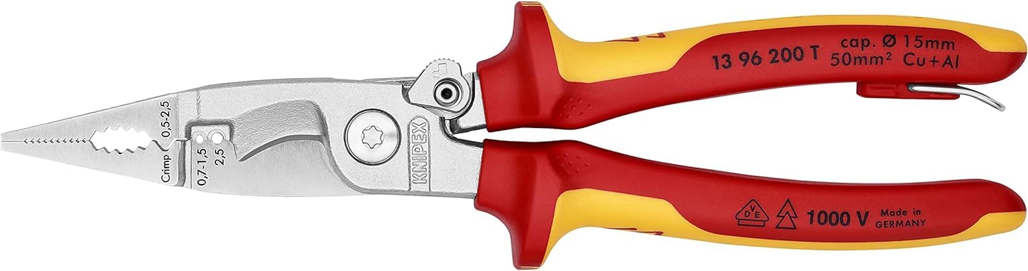 Knipex Pince pour installations électriques chromée isolées avec gaines bi-matière, homologuées VDE ; avec œillet de fixation isolé, 13 96 200 T
