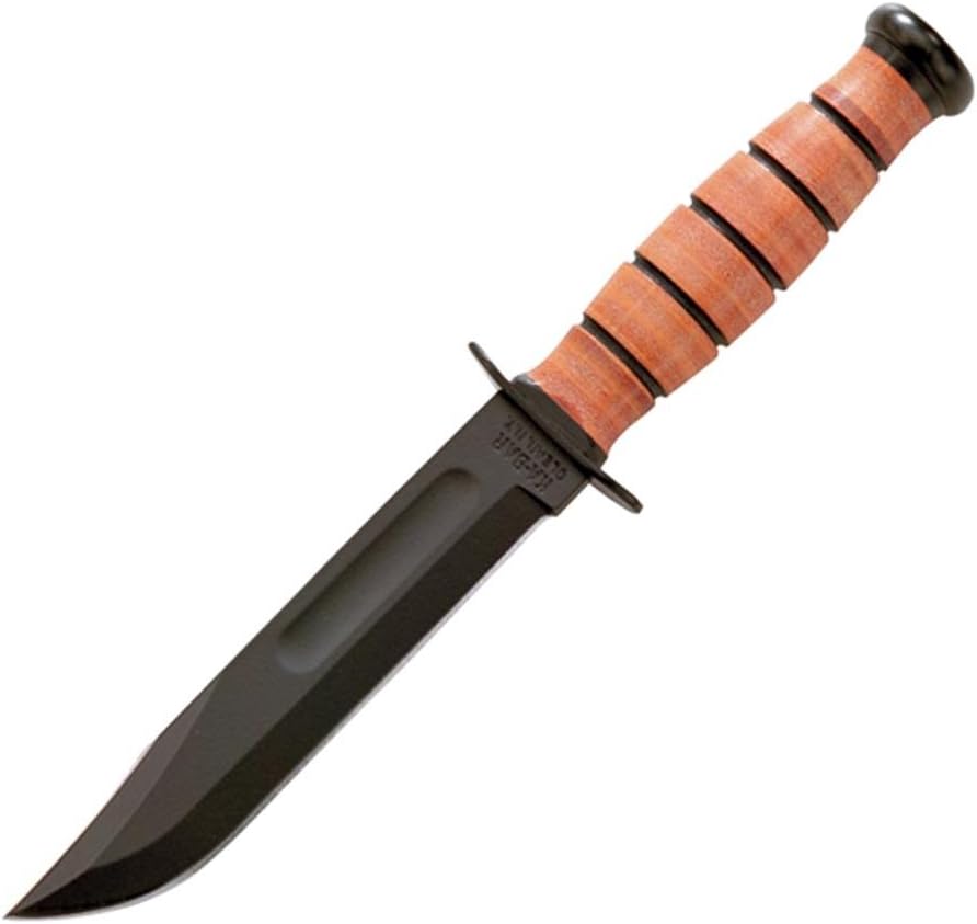 KA-BAR 2-1251-2 Short USA Fixed Blade Knife with Leather Sheath, Plain, 1095 Carbon Steel, Leather Wrapped Handle