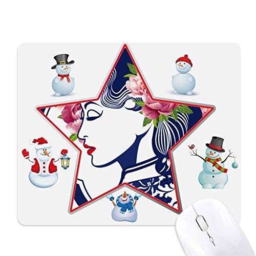 Tapis de souris Souris Étoile et Bonhomme de Neige Rose pour Bureau