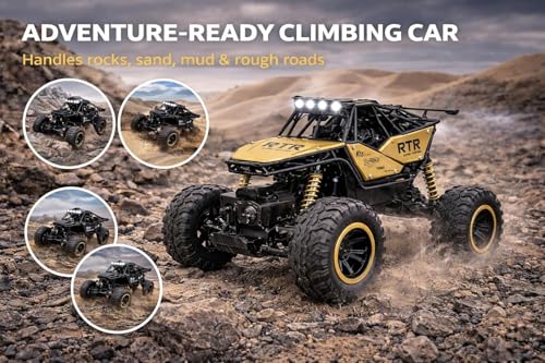 Image of TEC TAVAKKAL 4 * 4 Rechargeable Rock Climber RC Car with Bluetooth Music, Mist Spray & LED Lights | 2.4GHz Off-Road Remote and Mobile Connect Control Car | Dual Motor, Shock Absorber (Gold)