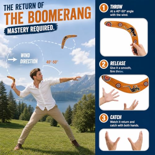 2 Pcs Wooden Boomerang Set,Returning Boomerang Flying Disc Outdoor Sports - Image 3