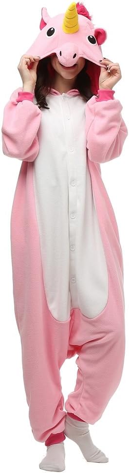 Laidisi Novelty Costumes Pyjamas Unisex Adult One-Pieces Cosplay Jumpsuit Pink Unicorn XL
