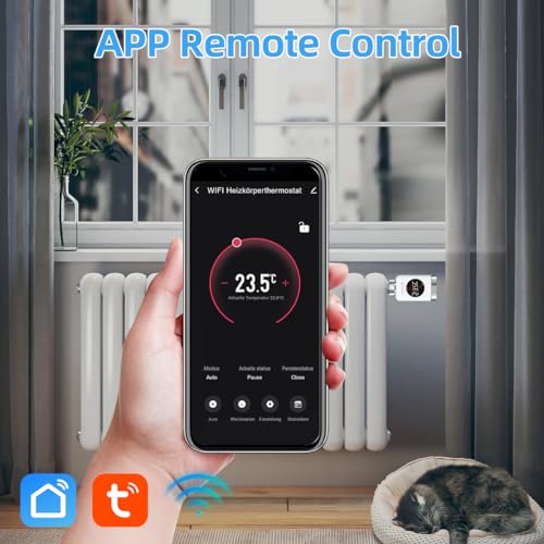 SALCAR Radiatorthermostaat TRV801W thermostaat verwarming Smart LCD WiFi thermostaat compatibel met Amazon Alexa en Google Assistant verwarmingsthermostaat Tuya Smart radiator, geen gateway nodig