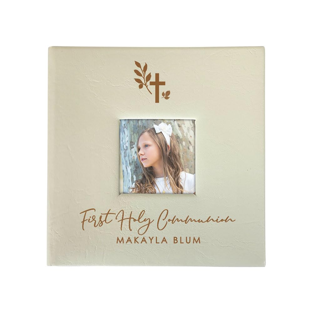 Personalized Religious Photo Album, Holds 200 4" x 6" Photos, Baptism Memory Book, First Holy Communion Scrapbook, Confirmation Gift, Engraved Cross Leatherette Picture Album