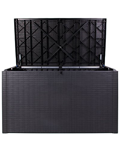 Ondis24 Rumba Kissenbox XXL Auflagenbox anthrazit 870 Liter Rattan Optik mit Gasdruckfedern ca. 146 x 82 x 86 (H) cm – Bild 3