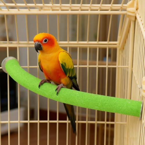 Image of Rypet Parrot Perch Stand Toy Used for Cage Corner for Paw Grinding Clean Stick Exercise, Rough-Surfaced Quartz Bird Perch Standing Cage Accessorie for for Small Parakeets Cockatiel Conures (Green S)