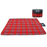 Minetom Picknickdecke Campingdecke Outdoor Wasserdicht Wärmeisoliert Weich Stranddecke Outdoordecke kariert mit Tragegriff Rot 150x200cm