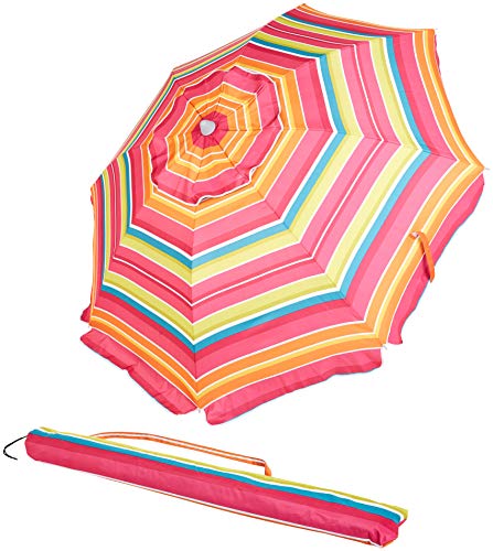 AmazonBasics Beach Umbrella - Pink/Yellow Striped
