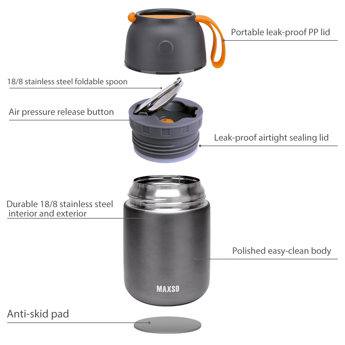 Vakuumisolierte Thermosbehälter für heiße und kalte Speisen für Kinder und Erwachsene, 680 ml und 470 ml, Set aus Edelstahl-Suppen-Thermos und Mittagessen mit Löffel,