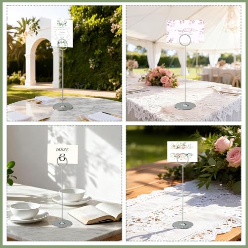 ERYTLLY 16PK Place Card Holders 8 Inch Table Number Holders Table Card Holders Steel Card Holders for Birthdays,Weddings,Photos, Food Signs, Memo Notes, Restaurants (Silver) - image 7