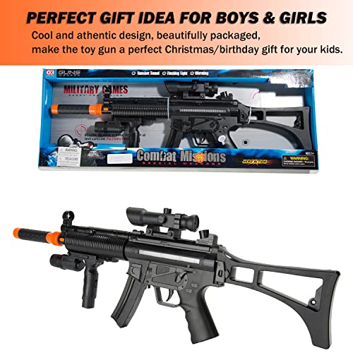 Toy Gun For Kids With Lights And Sounds, Light Up Combat Toy Machine Gun, Battery Operated Blaster Rifle With Scope, Military Sound, Best Gift For Kids #TOP3