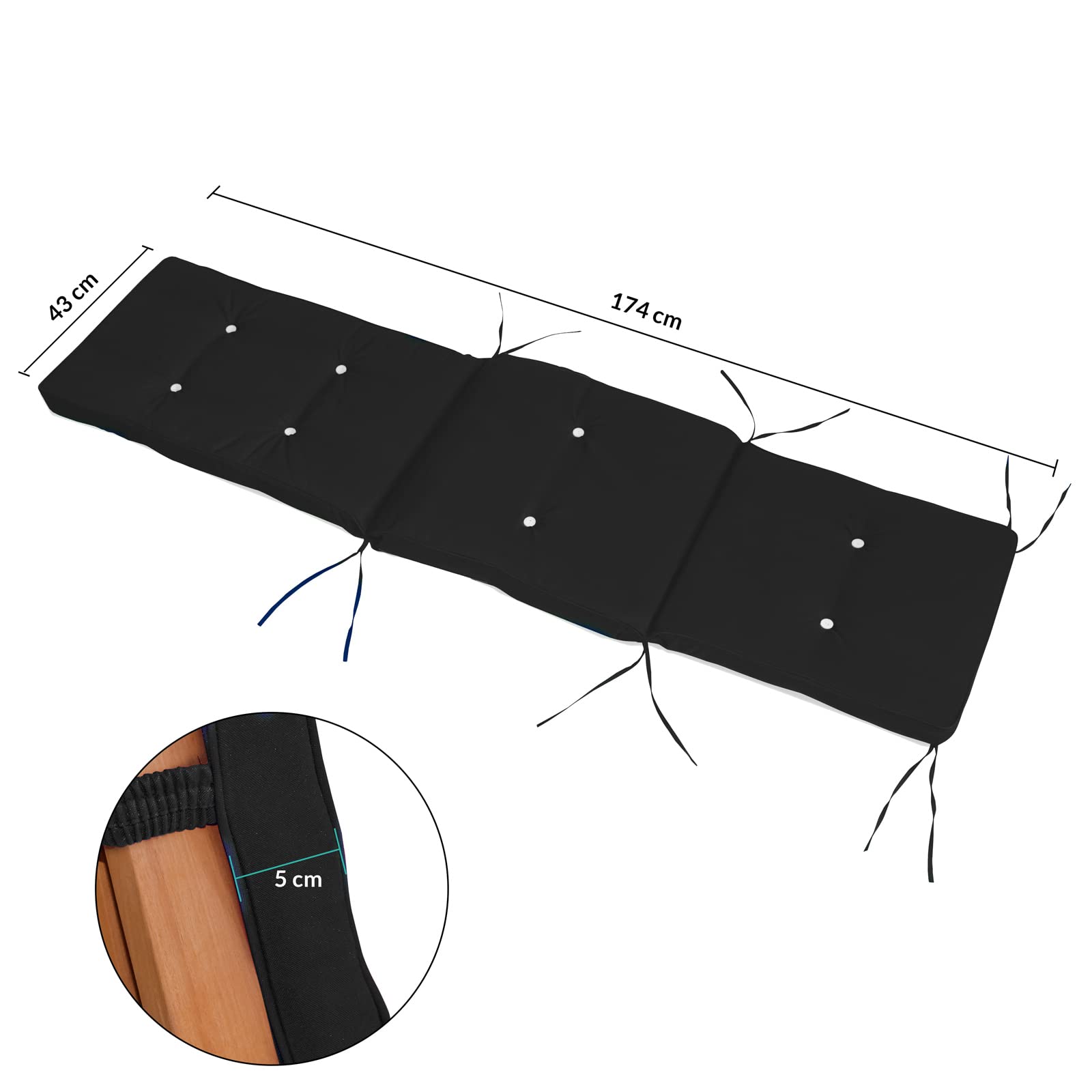CASARIA Tumbona de Madera con Cojin Plegable Resistente Intemperie 160kg Respaldo Ajustable