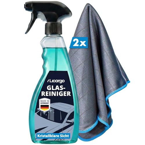 LICARGO® Scheiben Set - 2X Premium Carbontücher & Glasreiniger Auto (750ml) - Für kristallklare Autoscheiben ohne Streifen & Schlieren
