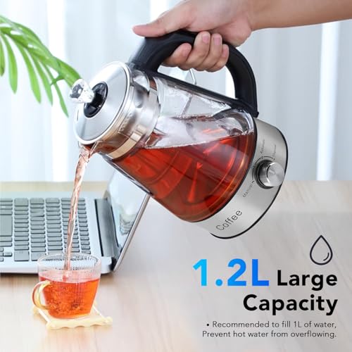 Tetera eléctrica de vidrio 1.2L 600W con infusor y control de temperatura miniatura 3