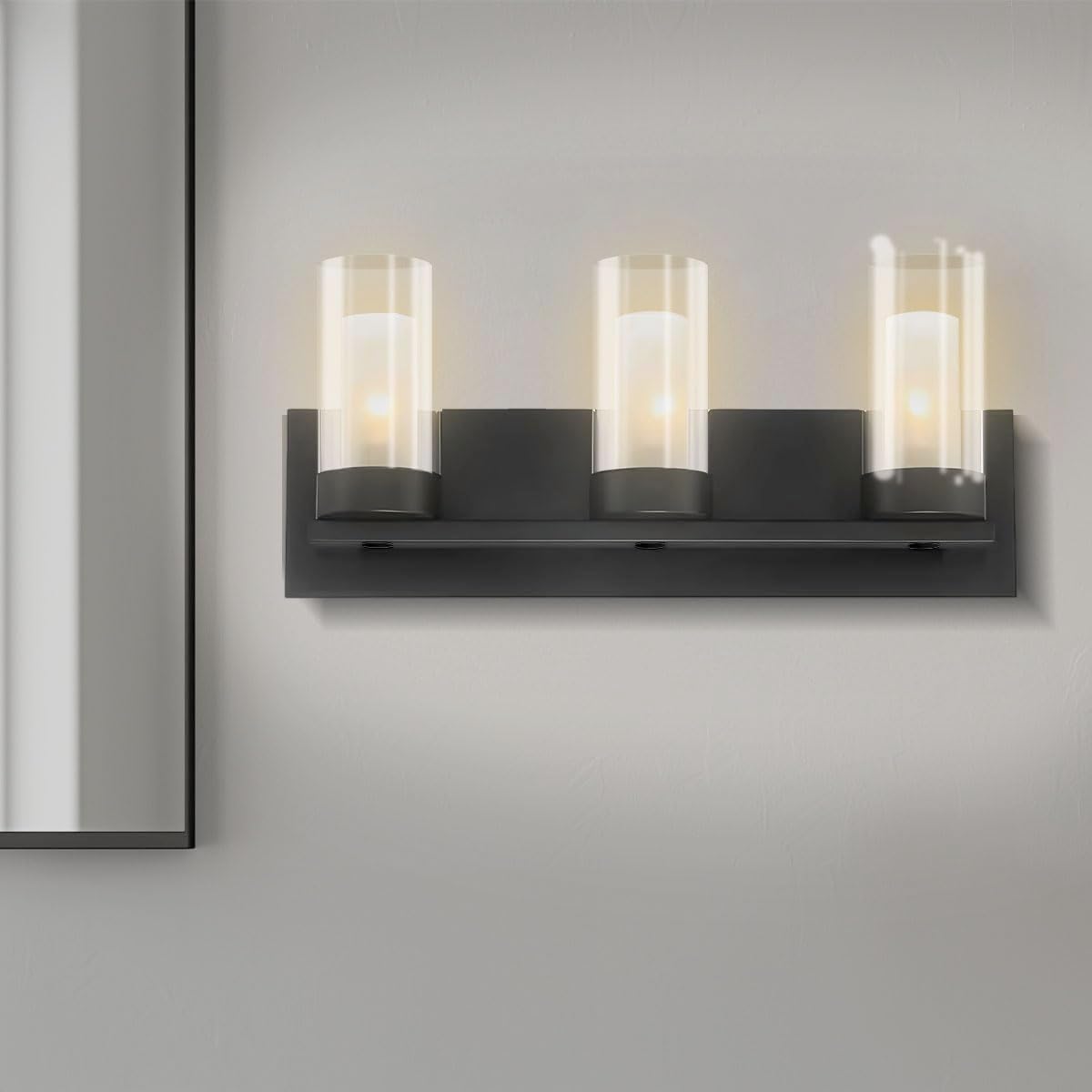 LYTIO Recessed LED Light Bar 19.5-Inch 3-Light,Matte Black,Mounting Deck LED Integrated, Bathroom Vanity Light Bar,Double Glass Candles