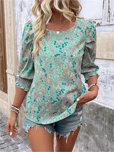 Blusa de manga 3/4 para mujer ropa casual cuello redondo estampado Frontaley elegante 2