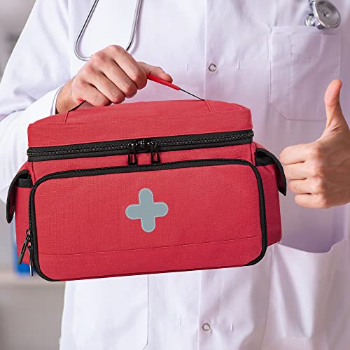 Curmio Empty Medicine Organizer Case, Lockable Medical Supplies Bag With Small Zipper Pouch For Medication, First Aid Kits, Red (Bag Only, Patent Pending) #TOP5