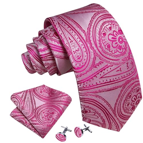 Image of Barry.Wang Men Tie Set Floral Paisley Silk Necktie Pocket Square Cufflinks Formal Wedding Party Business