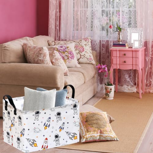 Image of Kid Storage Basket Gift Shelf Basket Toy Storage Bin, Nursery Basket Organizer Box for Children Room Deco With Handles(Spaceman)