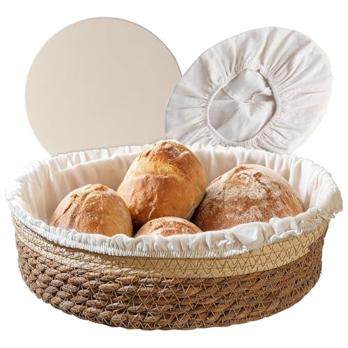G GENLEAS Bread Warmer Basket with Stone Bread Basket for Serving Tortilla Sourdough Bread Bread Storage Container