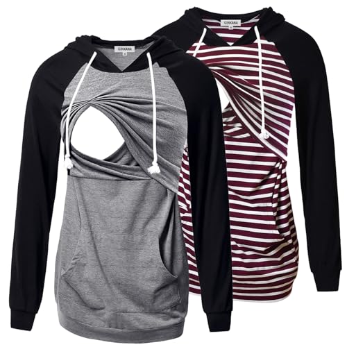 Image of GINKANA Women's Nursing Hoodie Sweatshirt Long Sleeves Breastfeeding Maternity Tops Casual Clothes