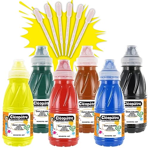 Cleopatre - EAD250x6A - Pack de 6 frascos de tinta de dibujo, 250 ml, colores primarios