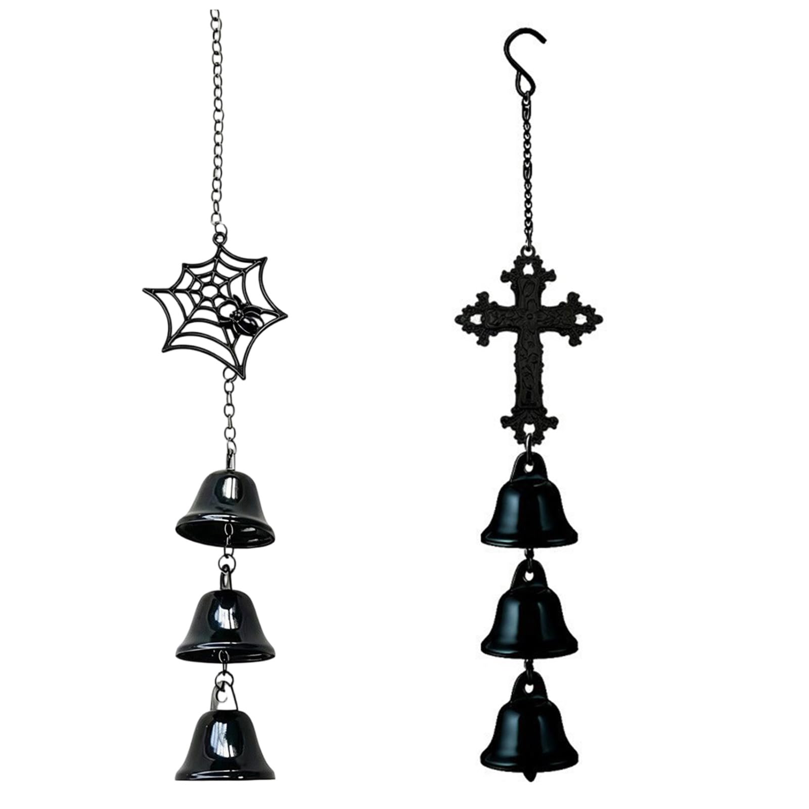 TFAOYS Unique Halloween Wind Chimes with Metal Spiders Web and Bells for Home and Event Decorations Black Metal Wind Chimes Halloween