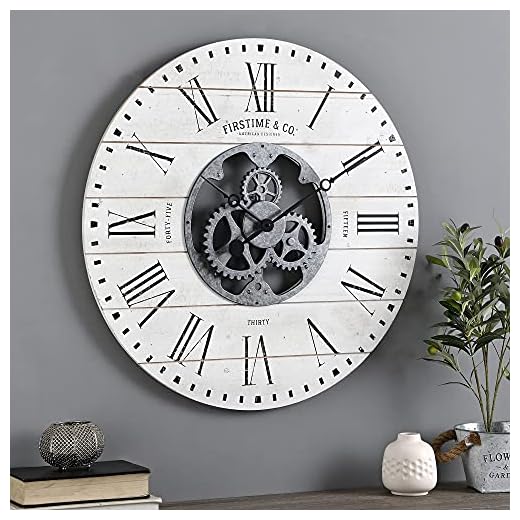 FirsTime & Co. White Shiplap Gears Wall Clock, Large Vintage Decor for Living Room, Home Office, Round, Wood and Plastic, Farmhouse, 27 inches