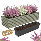 BOGATECO Blumenkasten aus Holz 64x20 cm mit Innentopf Pflanzkasten Für Garten Pflanzkübel Für Balkon Blumenkasten Für Terrasse Blumentopf mit Einsatz Kräutertopf für zu Hause Blumenkübel DUNKELGRÜN