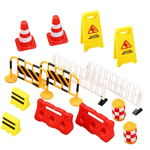 ifundom 14 Piezas Barricada De Señal De Tráfico Niños Mini Señales De Tráfico De Juguete Señal De Advertencia Amarilla Juguetes del Sitio De Construcción Miniatura Detener Cono El Plastico