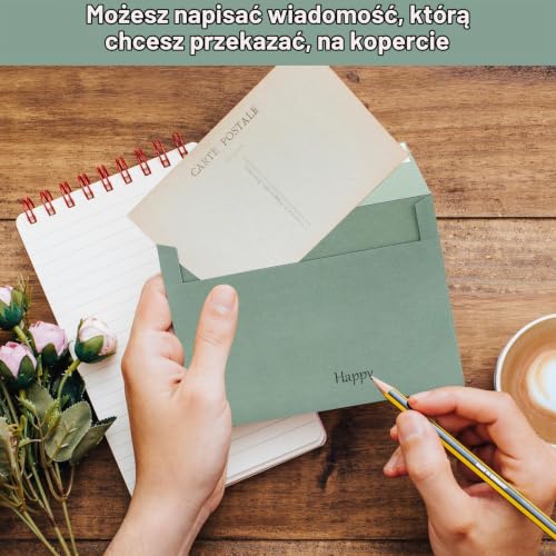 40 sztuk zielonych kopert o rozmiarze 18,5x13,5 cm, samoprzylepnych, idealnych do prezentów, zaproszeń do ślubów i innych zaproszeń