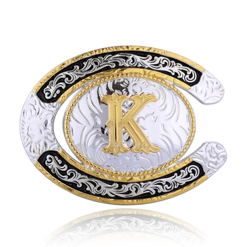 Hebilla de cinturón para hombre estilo vaquero occidental Texas rodeo con inicial dorada