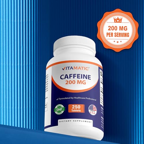 Image of Vitamatic Caffeine Pills 200 mg per Serving, 250 Vegetarian Tablets | Support Energy Support & Endurance Performance*, Gluten Free, Made in USA