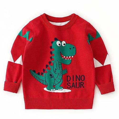 Boys Hoodie Sweatshirt Kids Baby Pullover Sweater Knit Dinosaur Print Sweater Coat For Autumn for (Red, 4-5 Years)