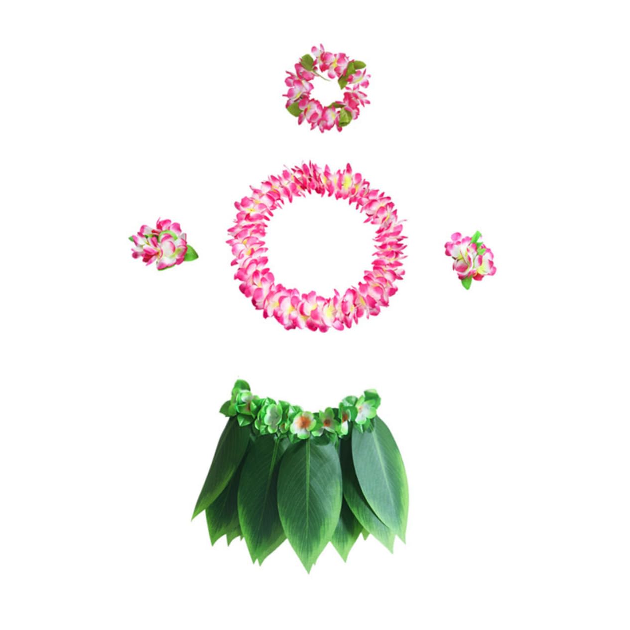 Halloween Clothes 5 Pcs Hawaiian Leaves Skirt Green Leaves Hula Skirt Luau Party Skirt Green Leaves Skirt Banquet Wreath Make up Halloween Outfits