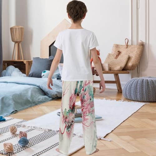 Boy's Pants Pink Green Cute Dragon Jogger Pants Elastic Waist Long Bottoms Trousers with Pockets 6-14 Years3