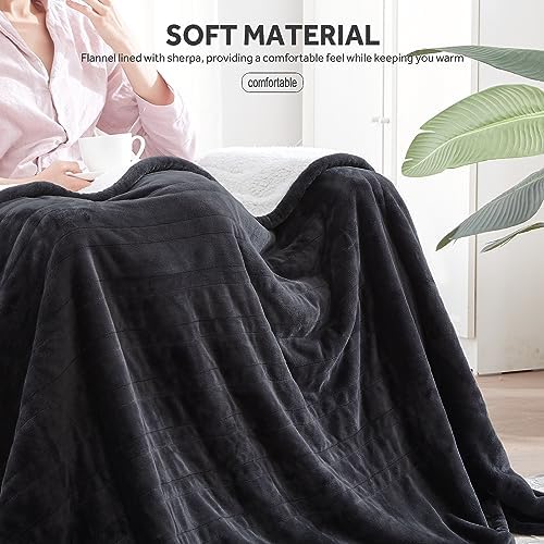 Warmrest Electric Heated Blanket Double Size Large Soft Flannel Sherpa, 6 Heat Levels Fast Heating, 1 to 10 Hours Auto-Off Detachable Controller Machine Washable, Grey 150x200cm