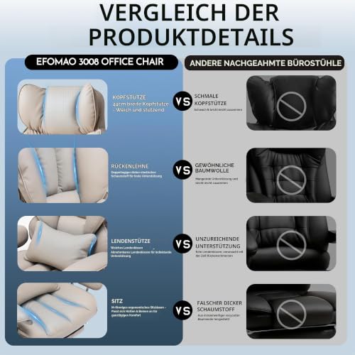 Efomao bürostuhl ergonomisch, PU Leder Chefsessel, bürostuhl 200 kg mit Fußstütze und...