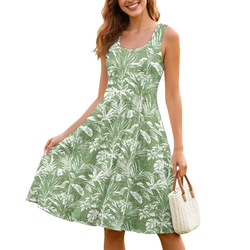Image of Women Stylish Tank Dresses Sleeveless Round Neck Midi Casual Dress with Pocket for Summer