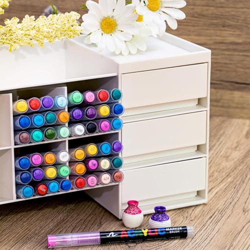 Image of Guangna Acrylic Paint Markers Brush Tip,72 Vivid Colors with Direct-Liquid Ink Control System,Professional-Grade Paint Pen for Rock Painting,Canvas,Glass,Plastic,Fabric & Creative Crafts,Multicolor