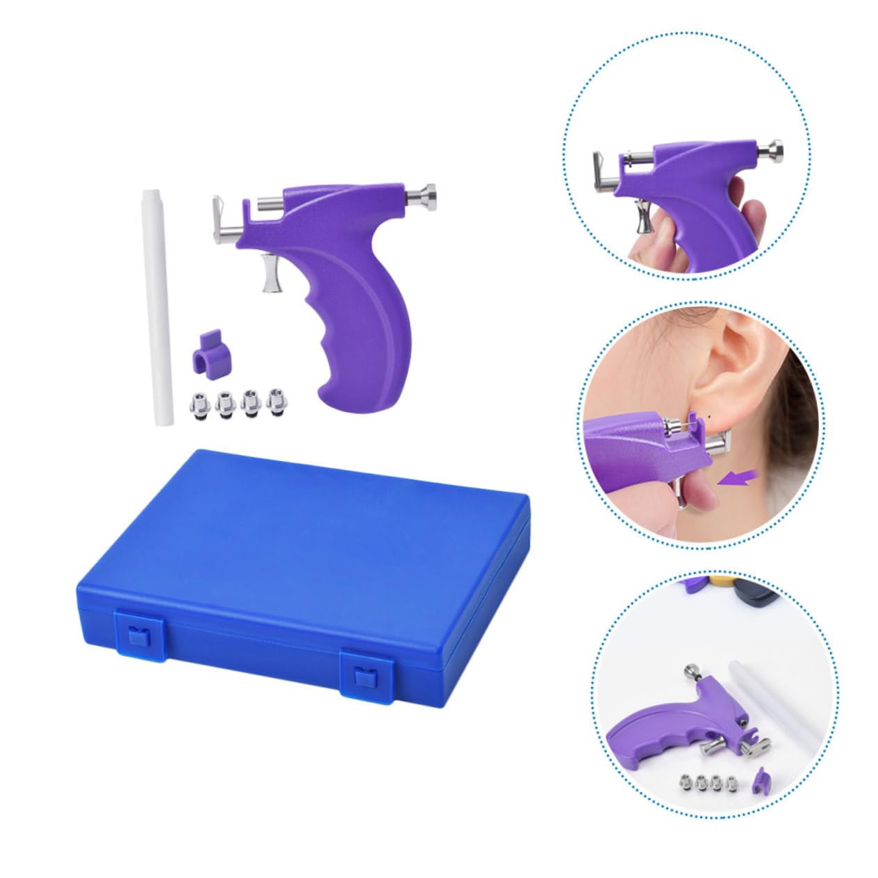 TOVINANNA Ear Piercer 1 Set Professional Safety Ear Piercing Tool Home Use Ear Piercing Kit Purple Includes Earmuffs Random Color